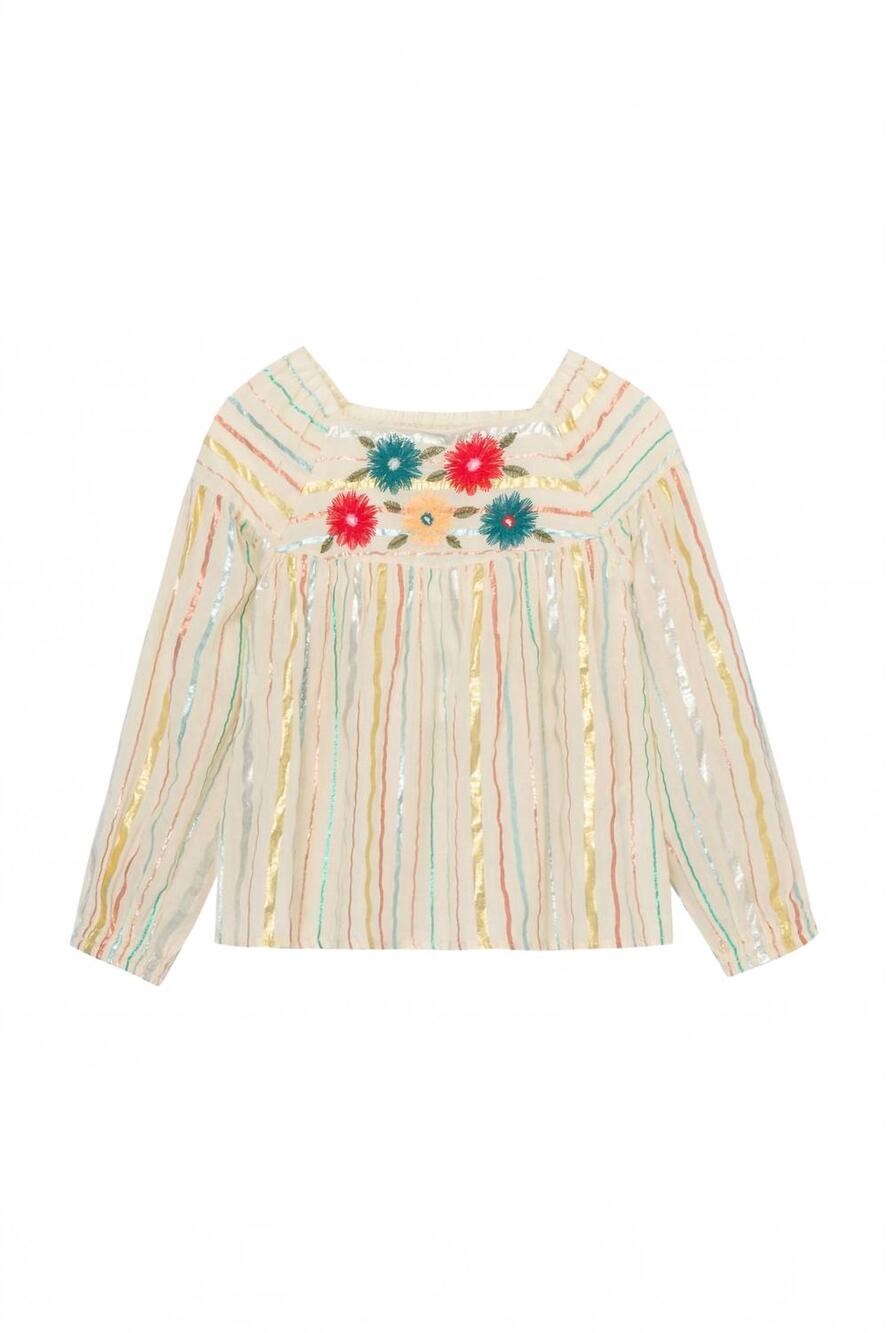 NEW PEEK AREN'T YOU CURIOUS girl's embroidery chest long sleeve top in beige